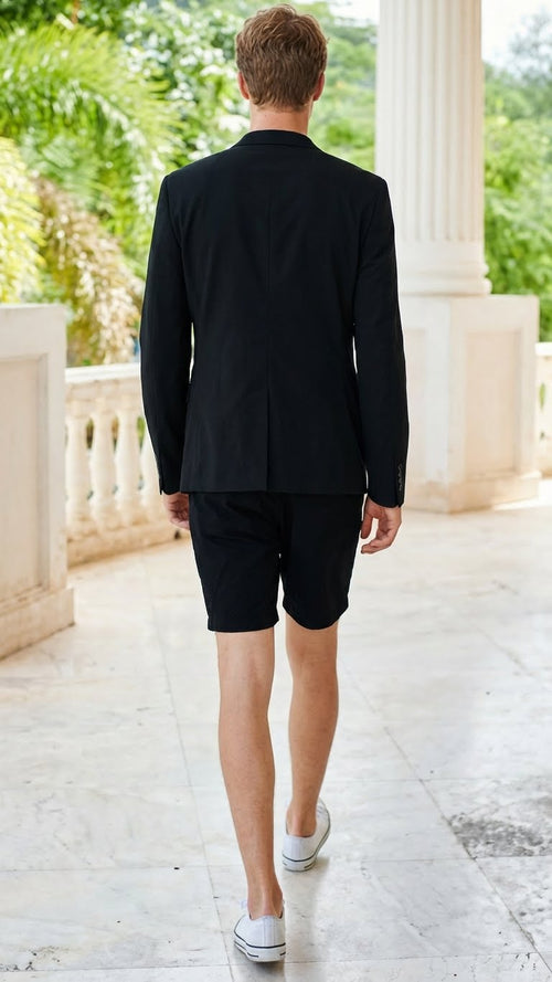 Mens Black Summer Business Suit with Shorts Pants Set