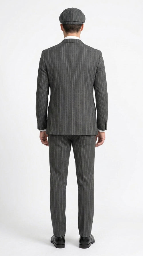 Men’s Thomas Shelby Peaky Blinders Gray Wool Suit Out fit Charcoal Grey Pinstripe 3-Piece Vintage 1920s Suit