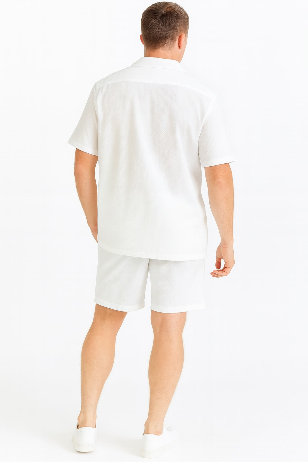 Mens White Seersucker Short Set – Lightweight Summer Outfit with Shirt and Shorts - 34 Short or Extra Small