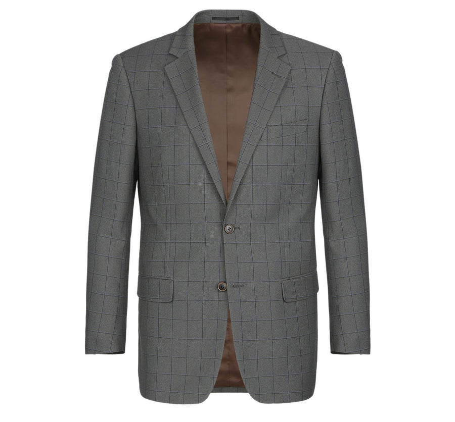 "Grey Windowpane Plaid Men's Two Button Classic Fit Suit"