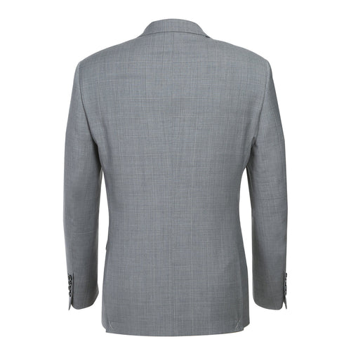"Light Grey Windowpane Plaid Men's Slim Fit Two-Button Suit"