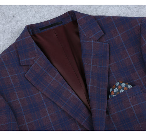 "Men's Slim Fit Plaid Blazer - Two Button Sport Coat in Purple & Blue"