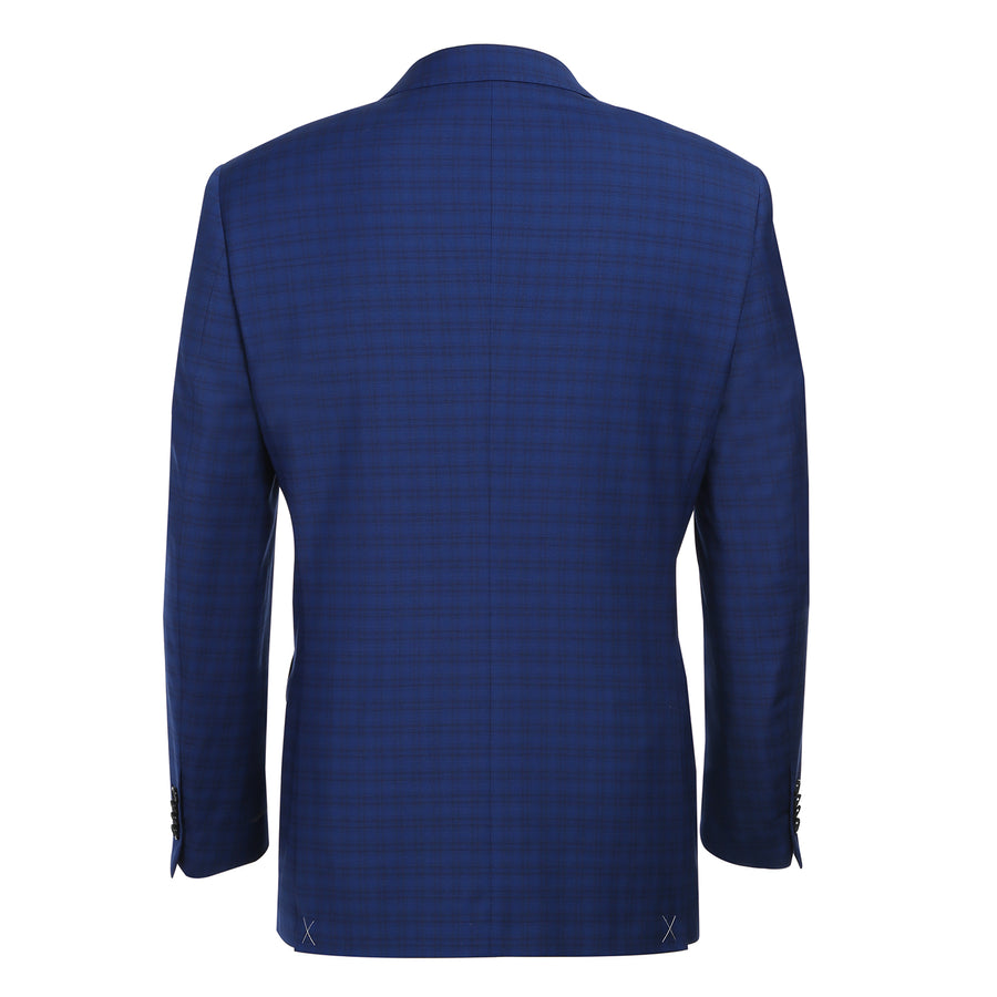 "Classic Fit Men's Wool Suit - Dark Blue Windowpane Plaid Check" - 36 Short