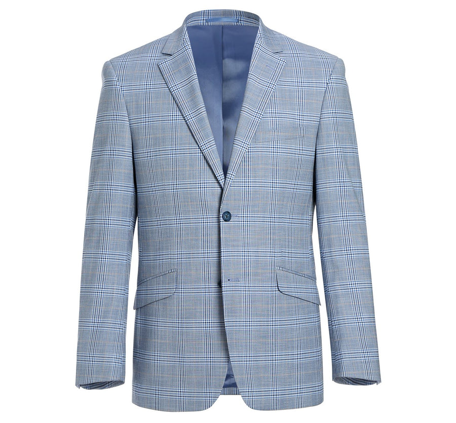 "Sky Blue Windowpane Plaid Men's Slim Fit Two-Button Suit"