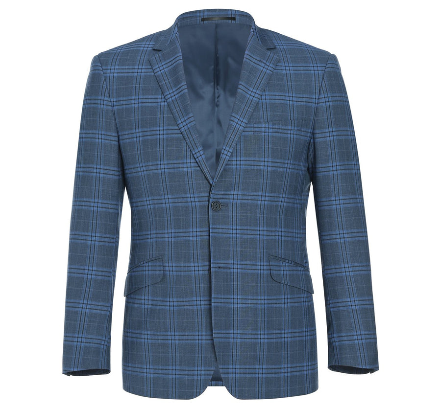 "Blue Windowpane Plaid Men's Slim Fit Two-Button Suit"