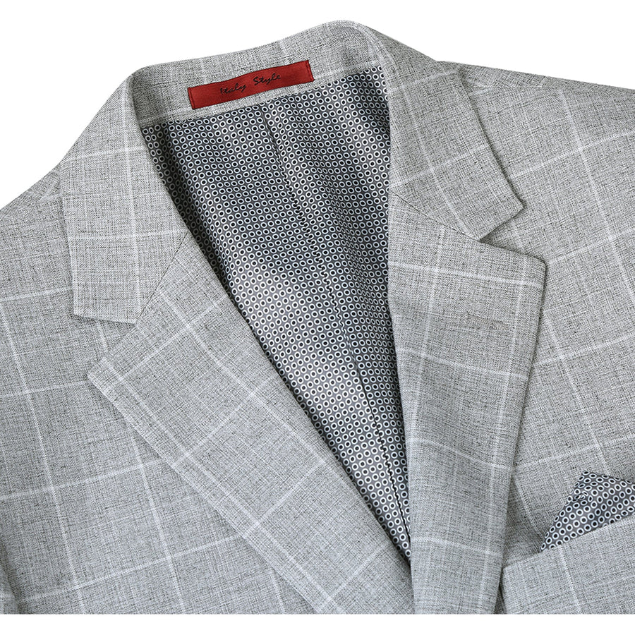 "Men's Slim Fit Two-Button Sport Coat Blazer - Light Grey Ash Windowpane Plaid" - 34 Short