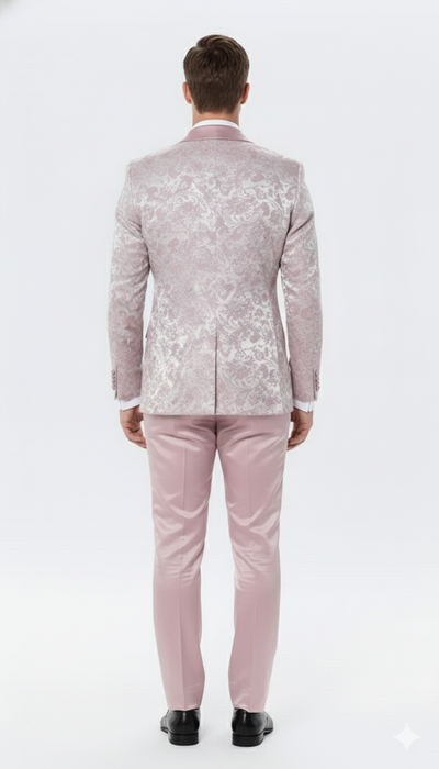 Mens Light Pink Dusty Rose - Floral Tuxedo Suit Luxury Satin Shawl Lapel 3-Piece Formal Wedding and Prom Suit in Blush Mauve color