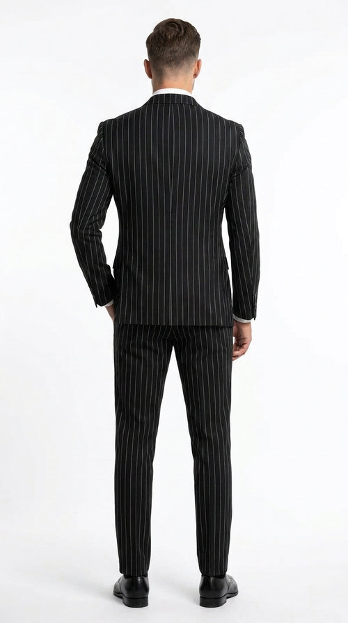 Men's Black Pinstripe Tuxedo Suit – Classic & 1920s Gangster Formal Wear Vintage 1940s 1930s Look