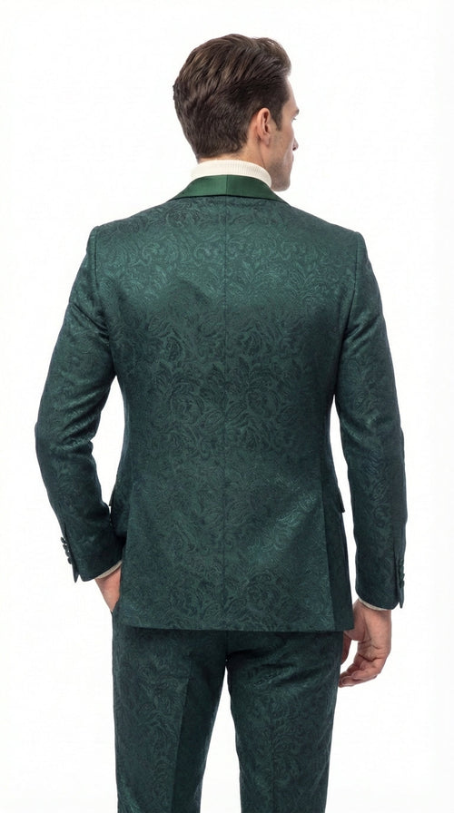Mens Hunter Green Wedding Tuxedo Suit β Paisley Pattern Three Piece Formal Suit Set with Shawl Lapel for Groom, Prom in Emerald green