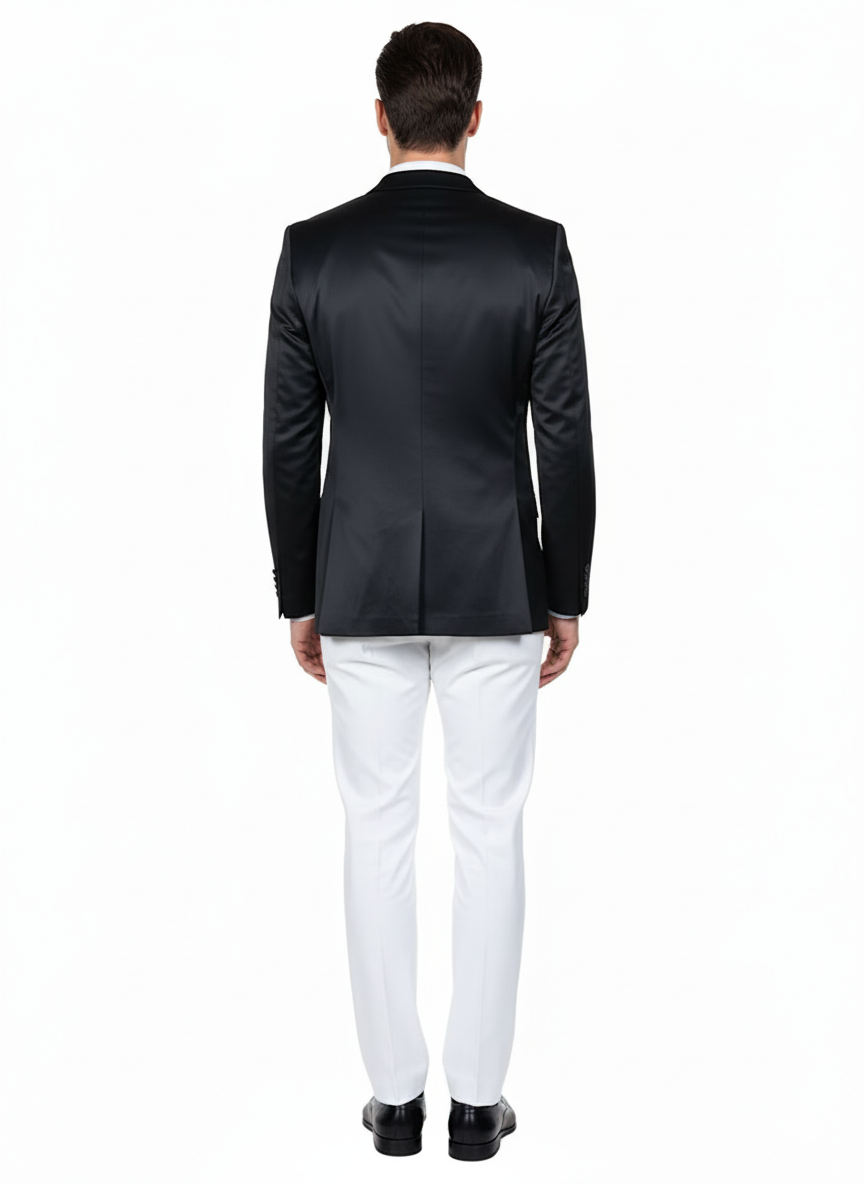 Men’s Black Satin Blazer – Classic Slim Fit Two-Button Formal Suit Jacket for Weddings, Parties, and Business Events - 36 Short
