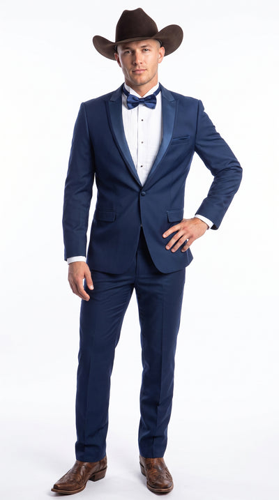 Men’s Saphire Indigo Blue Western Tuxedo Suit, Formal Wedding Prom Cowboy Tuxedo with Blue