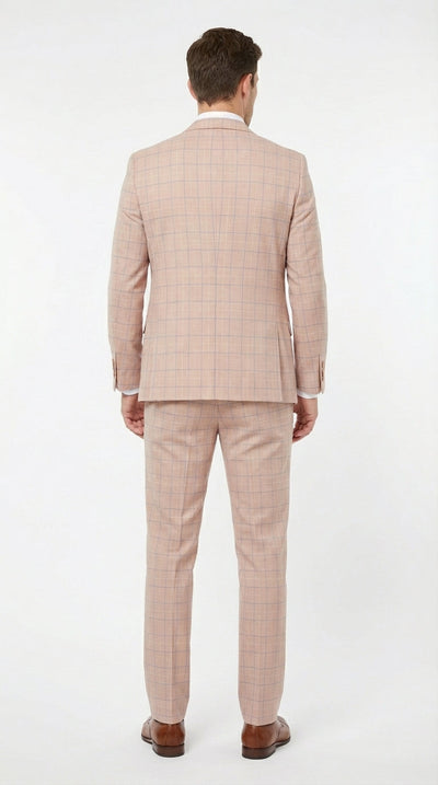 Men’s Orange Plaid 3 Piece Suit – Orange Check Formal Suit with Vest for Wedding, Business Event Peach Salmon Color