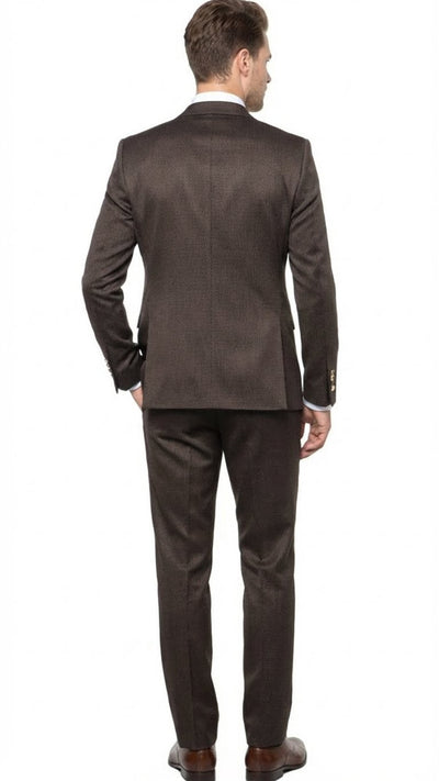 Mens Chocolate Brown Textured 3-Piece Suit Luxury Double-Breasted Vest Formal Set