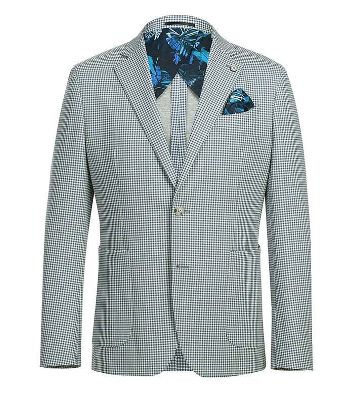 Half Canvas Slim Fit Blazer in Sage Blue Check - 40R