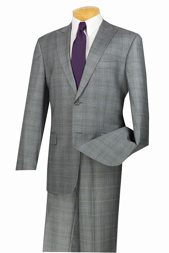 Pompey Collection - Men's Glen Plaid Dress Suit 2 Piece Regular Fit in Gray - Gray
