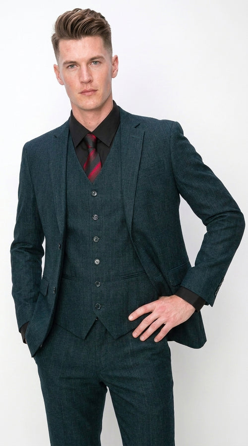 Men’s Teal Green 3 Piece Suit – Modern Two Button Suit with Matching Vest & Pants
