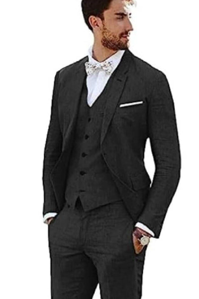 Mens Big and Tall Linen Suits - Black Notch Lapel Summer Fabric Suit