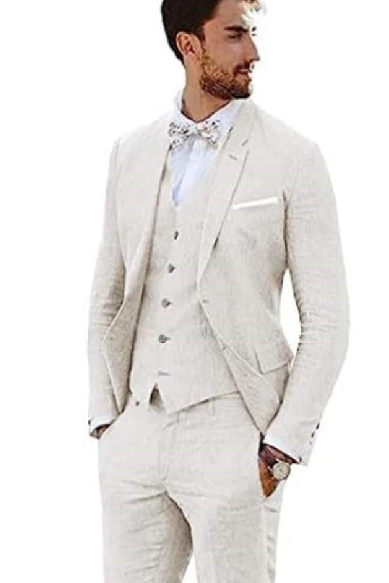 Mens Big and Tall Linen Suits - Ivory Summer Fabric Suit - 38 Short Jacket+32 Waist Adjustable 28to34)(Height: 5’4”to5’7”)(Neck 15-16.5)S-M)ggg