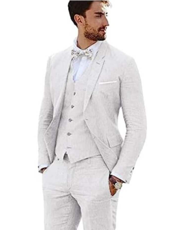 3 Piece Linen Suit - White Mens Suit - Vested summer Suit main image 0
