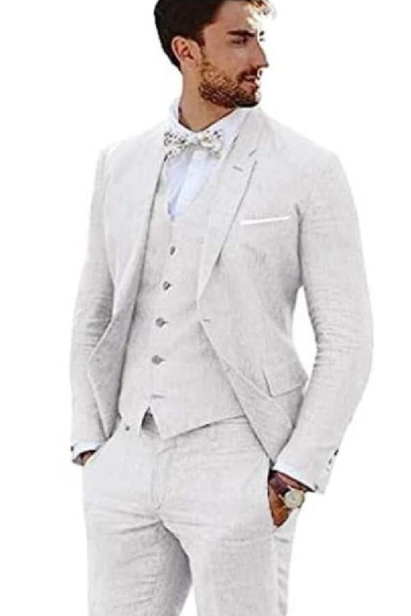 Mens Big and Tall Linen Suits - White Notch Lapel Summer Fabric Suit - 38 Short Jacket+32 Waist Adjustable 28to34)(Height: 5’4”to5’7”)(Neck 15-16.5)S-M)ggg