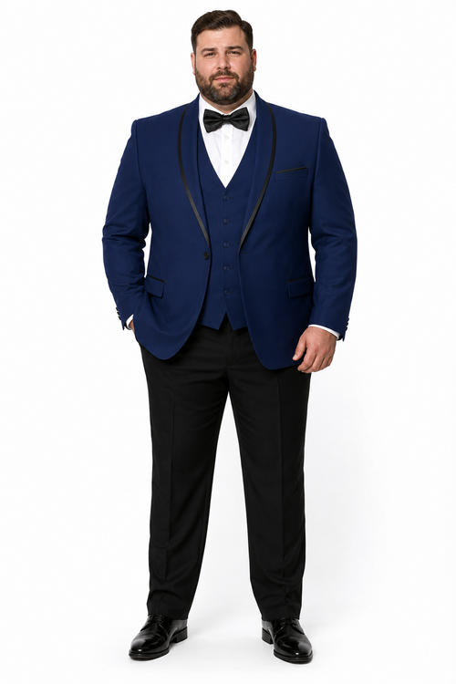3-Piece Tailored Fit Wool Suit with Bow Tie and Flat Front Pants - Navy