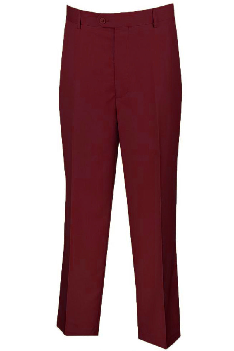 "Burgundy Men's Regular Fit Wool Dress Pants - Flat Front Style" - 30Wx30L