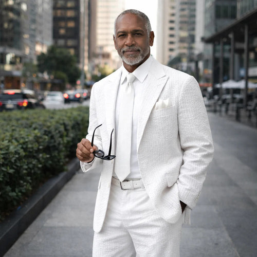 Mens Premium Cotton Seersucker Stripe Suit β White