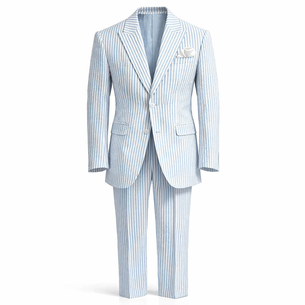 Mens Premium Cotton Seersucker Stripe Suit β Light Blue