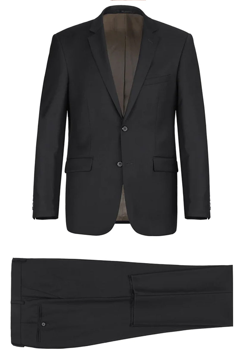 "Black Slim Fit Wool Suit for Men - Basic Two Button with Optional Vest"