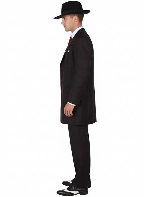 Mens Black and Red Pinstripe Zoot Suit 1920s Gangster Vintage 3-Piece Suit for Formal, Prom, and Themed Events