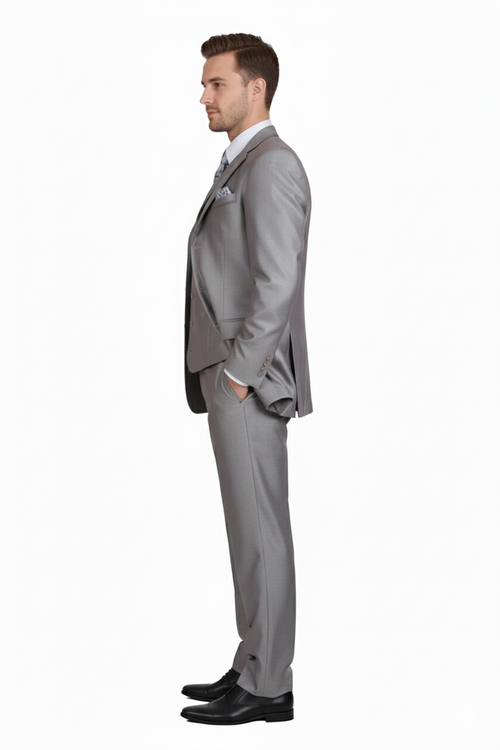 Modern Fit Mens Light Gray 3-Piece Modern Fit Suit with Vest Classic Formal Business and Wedding Attire