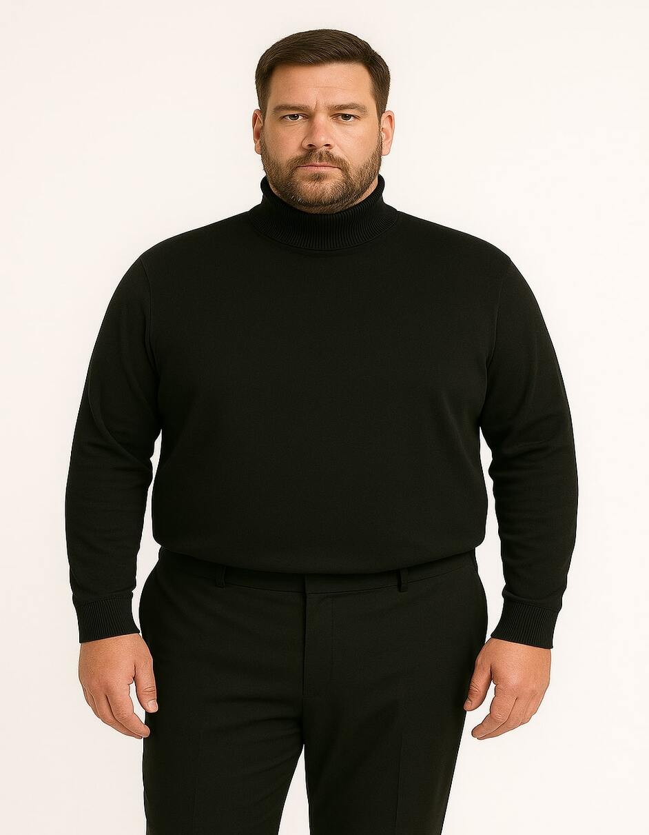 Men's Black Turtleneck Sweater – Classic Slim Fit Knit Pullover for Winter Layering - S