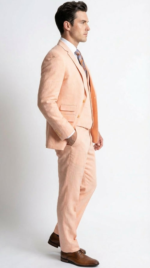 Mens Light Peach 3 Piece Suit Set with Vest, Prom Wedding Dress Suit