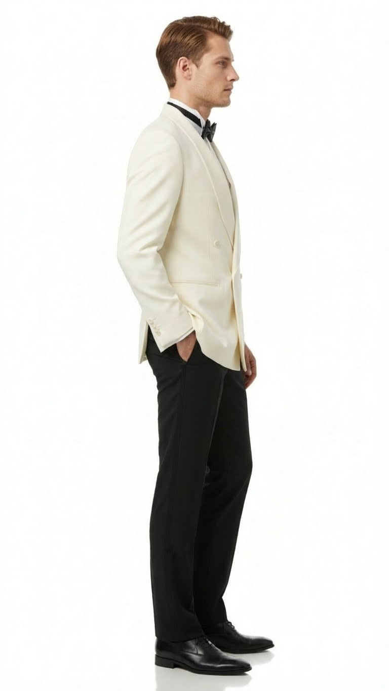 Mens Ivory Double-Breasted Shawl Lapel Tuxedo Jacket | Premium Formal Dinner Jacket for Weddings and Black-Tie Events