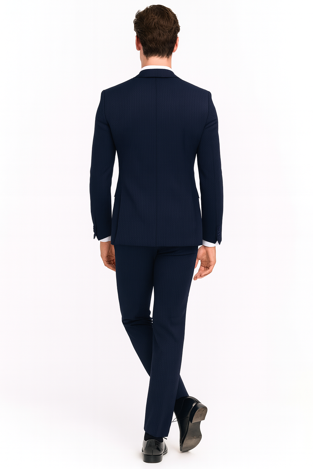 Men’s Navy Blue Tuxedo with Satin Peak Lapel With Matching Color Lapel Sateen – Formal 2 Piece Suit - 36 Short