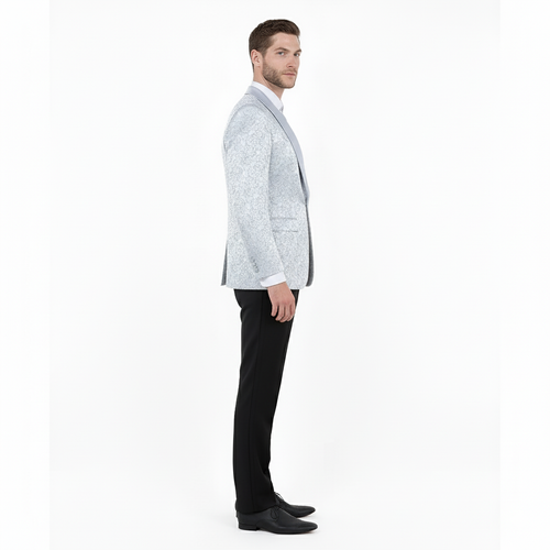 Big and Tall Mens Silver Gray Paisley Tuxedo Jacket Satin Shawl Lapel Blazer for Weddings, Proms, and Formal Events
