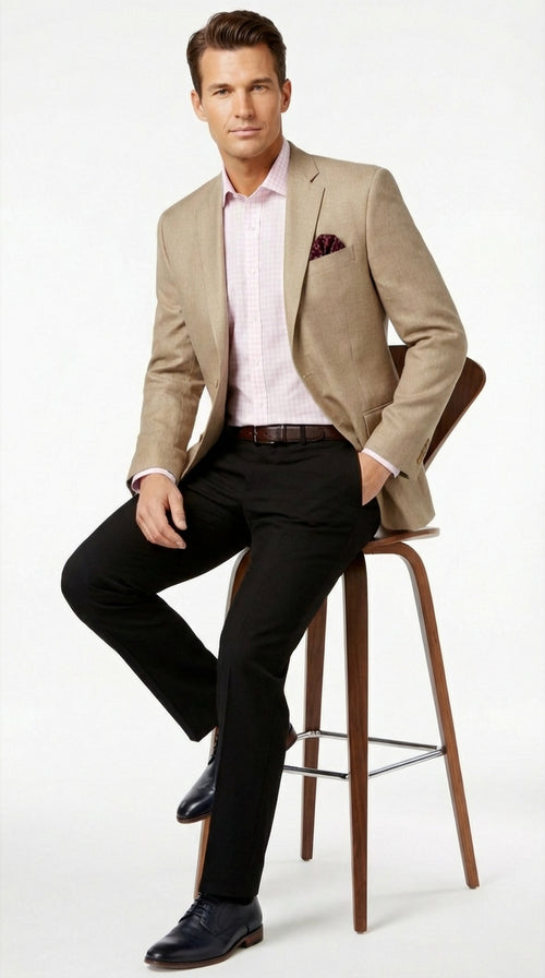 Mens Tan Blazer Sport Coat Classic Fit Beige Dress Jacket for Business, Wedding and Smart Casual Wear