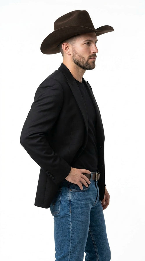 Men’s Black Western Blazer – Peak Lapel Cowboy Jacket Sport Coat