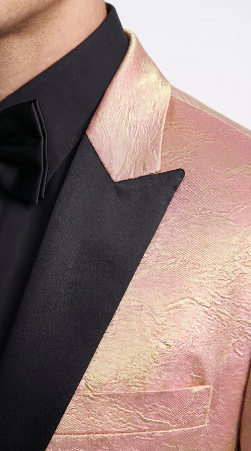 Men’s Rose Gold Tuxedo Jacket – Black Peak Lapel Wedding, Prom and Formal Dinner Blazer