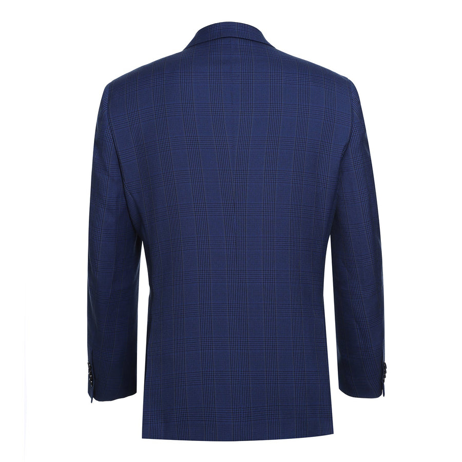 "Classic Fit Two Button Men's Blazer - Dark Navy Blue Windowpane Plaid" - 34 Short