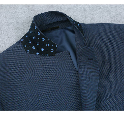 "Classic Fit Sport Coat Blazer for Men - Steel Blue Windowpane Plaid"
