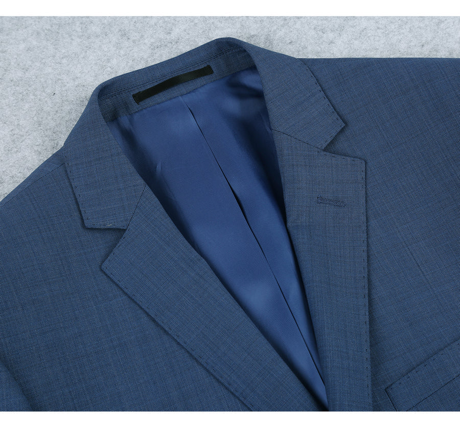 "Steel Blue Slim Fit Wool Suit - Men's Basic Two Button" - 34 Short