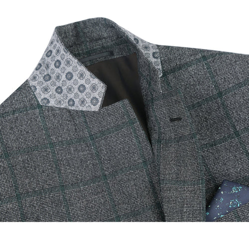 "Classic Fit Wool Sport Coat Blazer for Men - Two Button, Brown & Olive Green Windowpane Plaid"