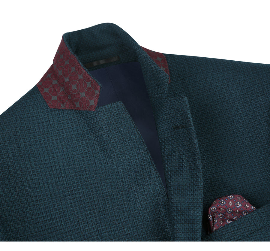 "Teal Blue Green Birdseye Wool Blazer - Men's Slim Fit Two-Button Sport Coat" - 34 Short