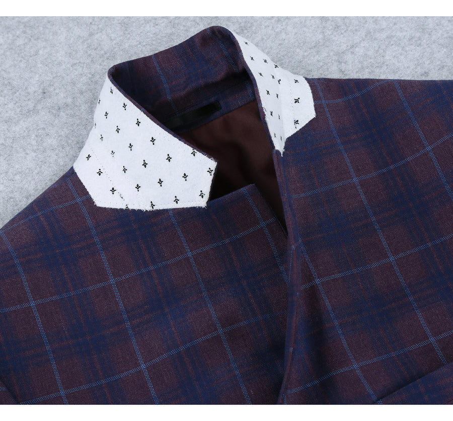 "Men's Slim Fit Plaid Blazer - Two Button Sport Coat in Purple & Blue" - 36 Short