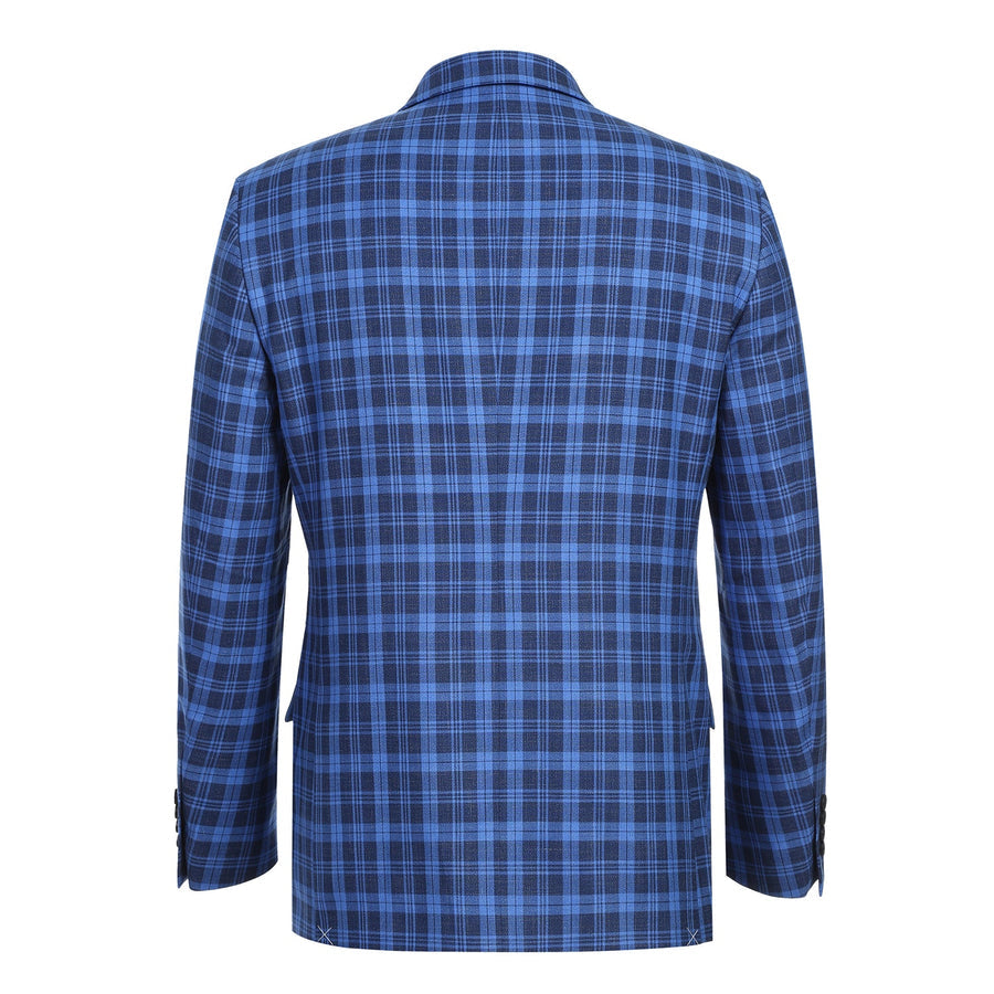 "Men's Slim Fit Blazer - Two Button Sport Coat in Royal & Navy Blue Windowpane Plaid" - 36 Short