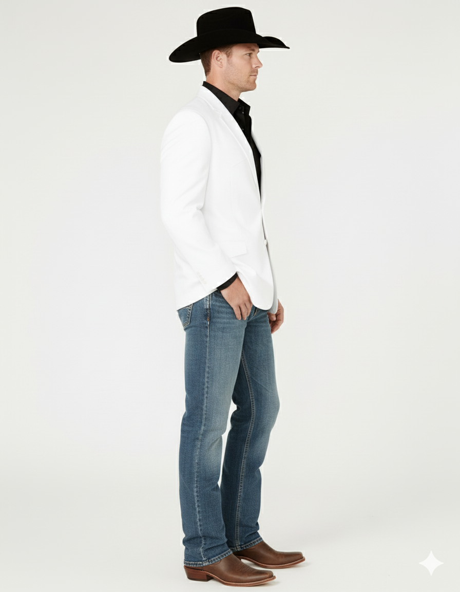 Mens White Western Blazer – Classic Cowboy Style Sport Coat for Formal - Cowboy Jacket - 36 Short