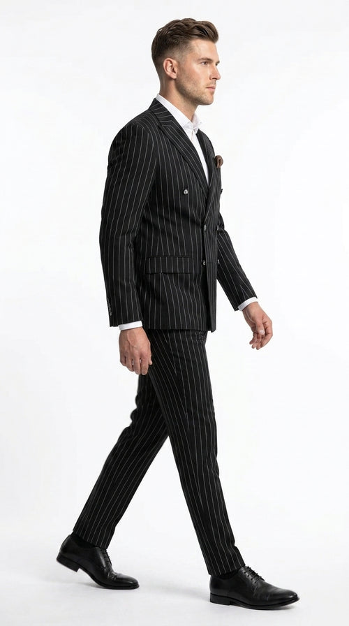 Men's Black Pinstripe Tuxedo Suit – Classic & 1920s Gangster Formal Wear Vintage 1940s 1930s Look