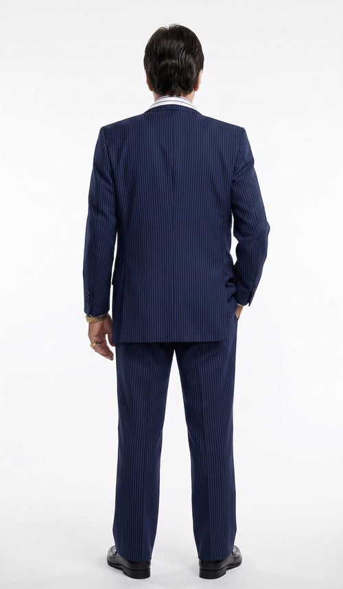 Tony Montana’s Blue Pinstripe 3 Piece Suit – Men’s Vintage Blue Striped Suit for Wedding, Prom and Classic Formal Wear