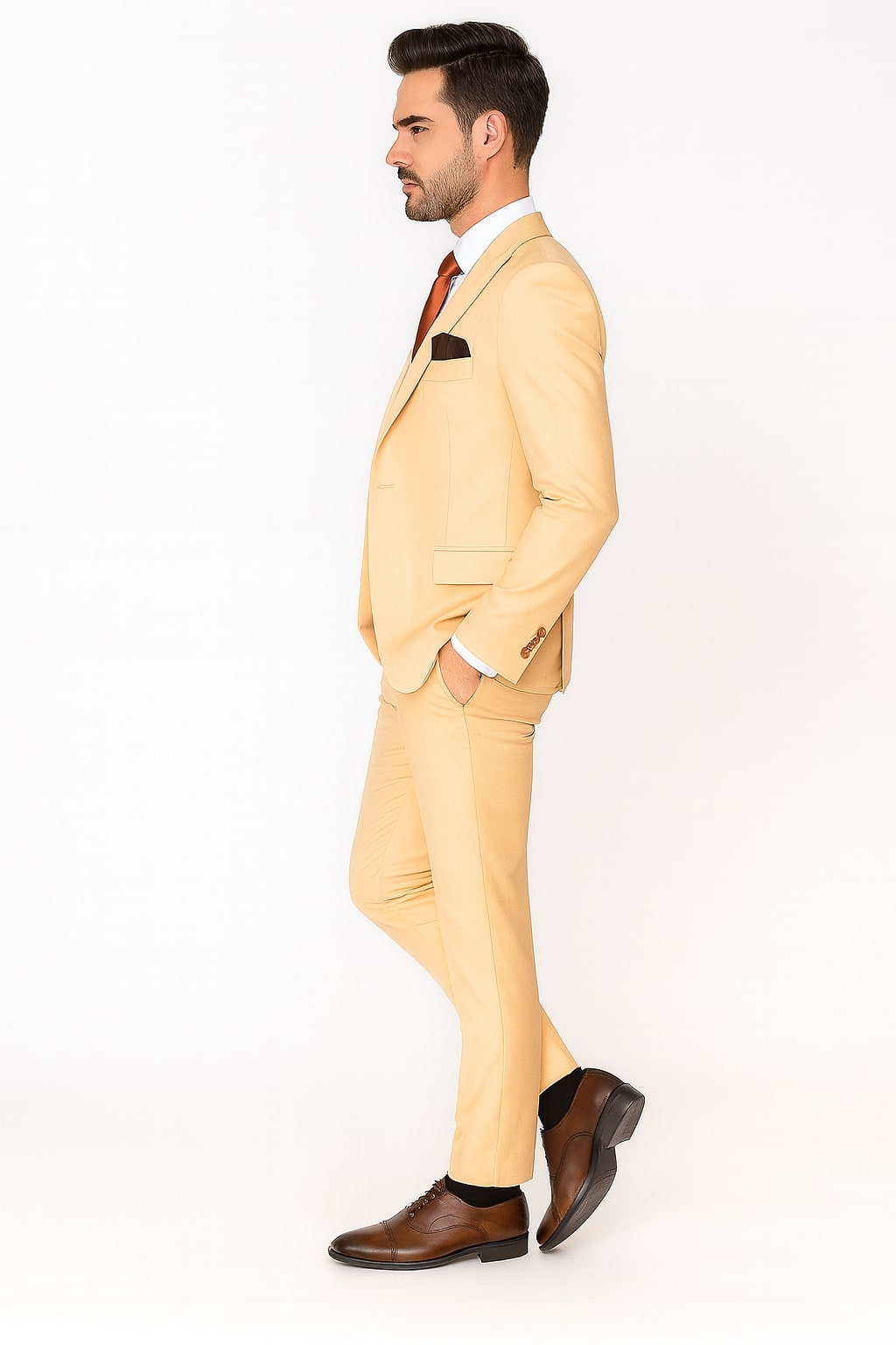 Mens Peach 3-Piece Suit – Double-Breasted Vest, Notch Lapel Blazer, Slim Fit Dress Pants - 34 Short or Extra Small